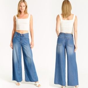 OAT New York Wide Leg Lyocell Denim Jeans Medium Wash Blue High Rise 8/29